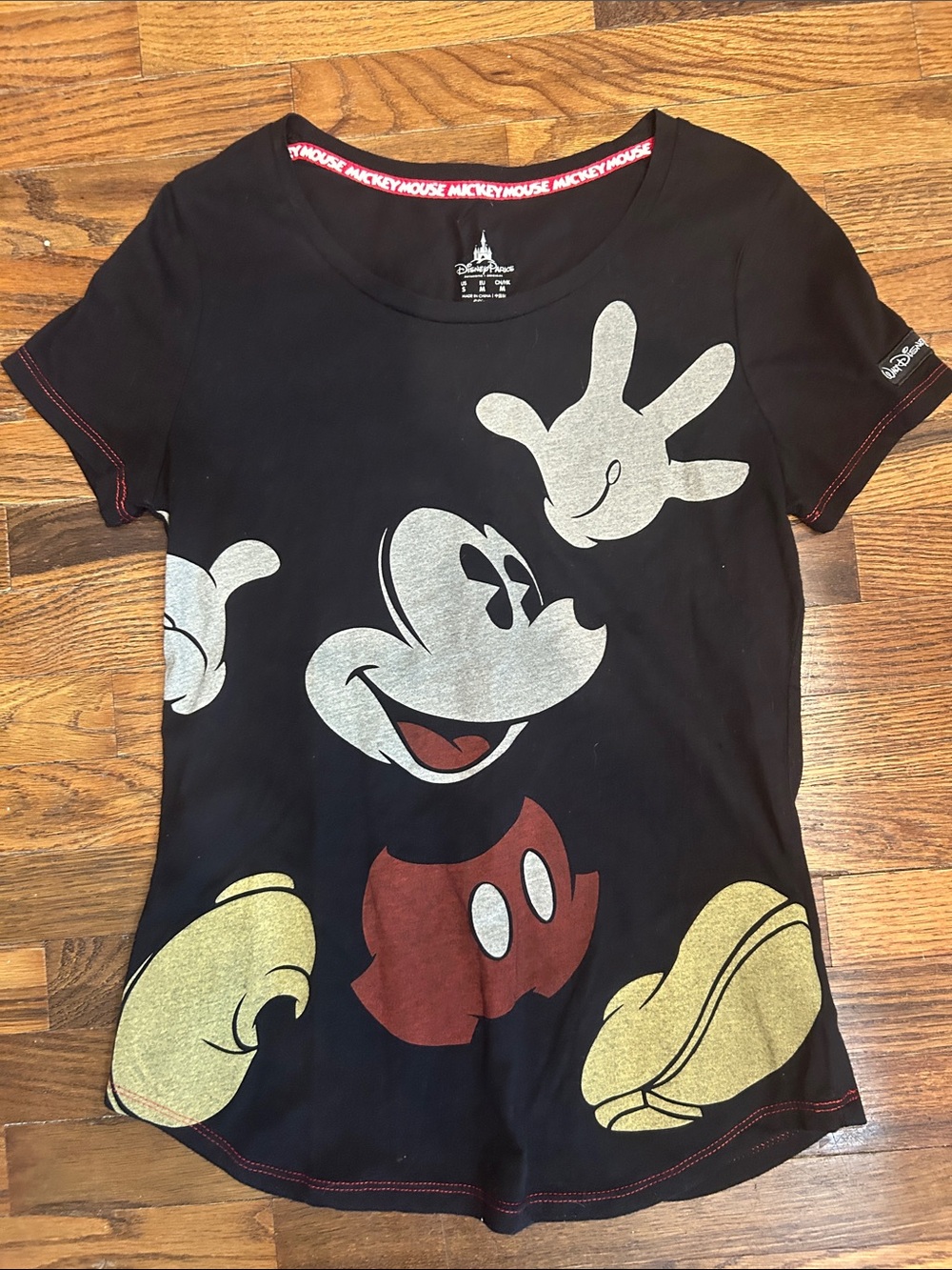 Disney Black Short Sleeve Mickey Graphic Tee with Metallic Accents